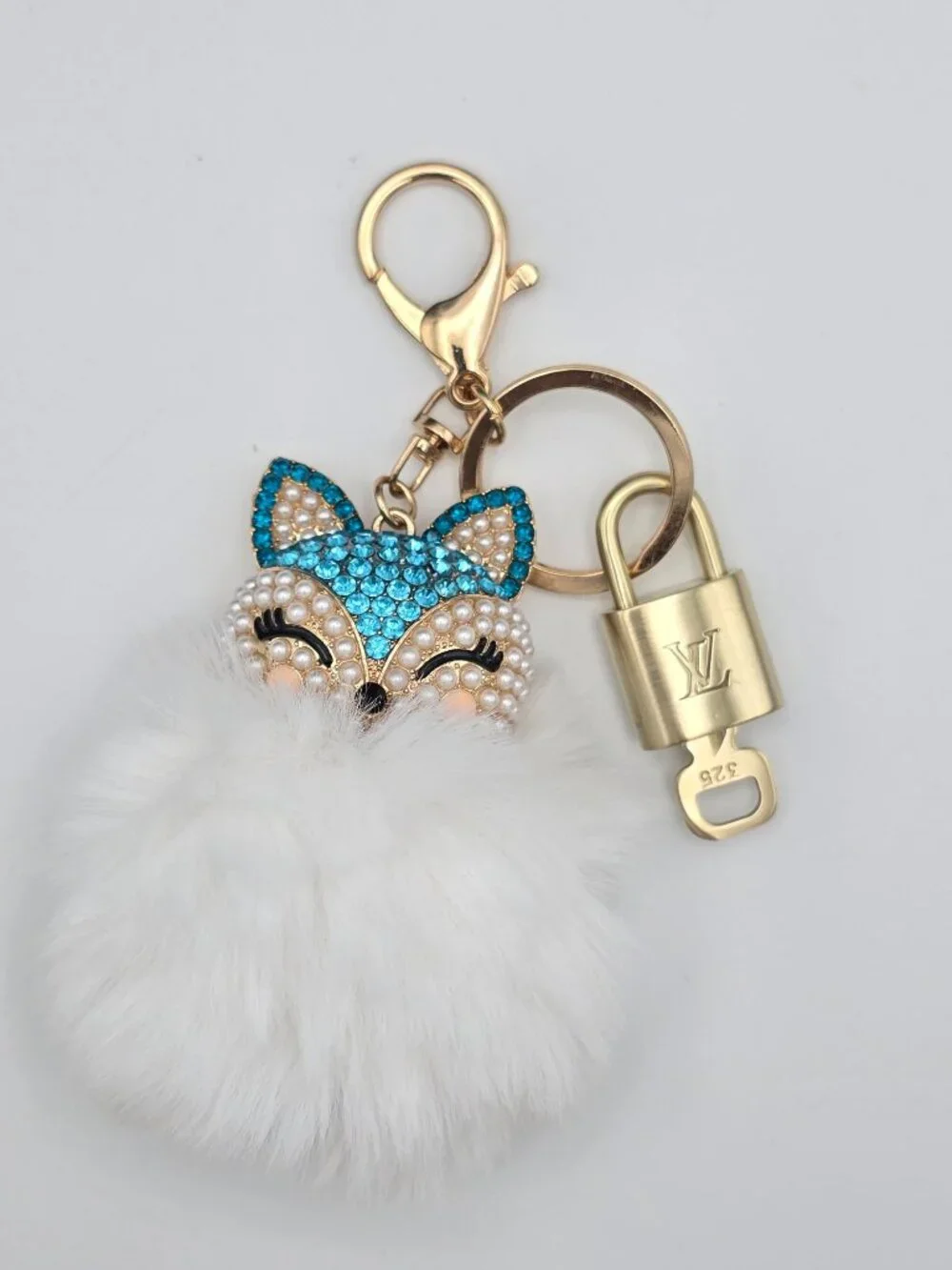 Louis Vuitton Gold Lock 🔒 Authentic LV Key + Unbranded Fox Pom-pom Bag Charm
